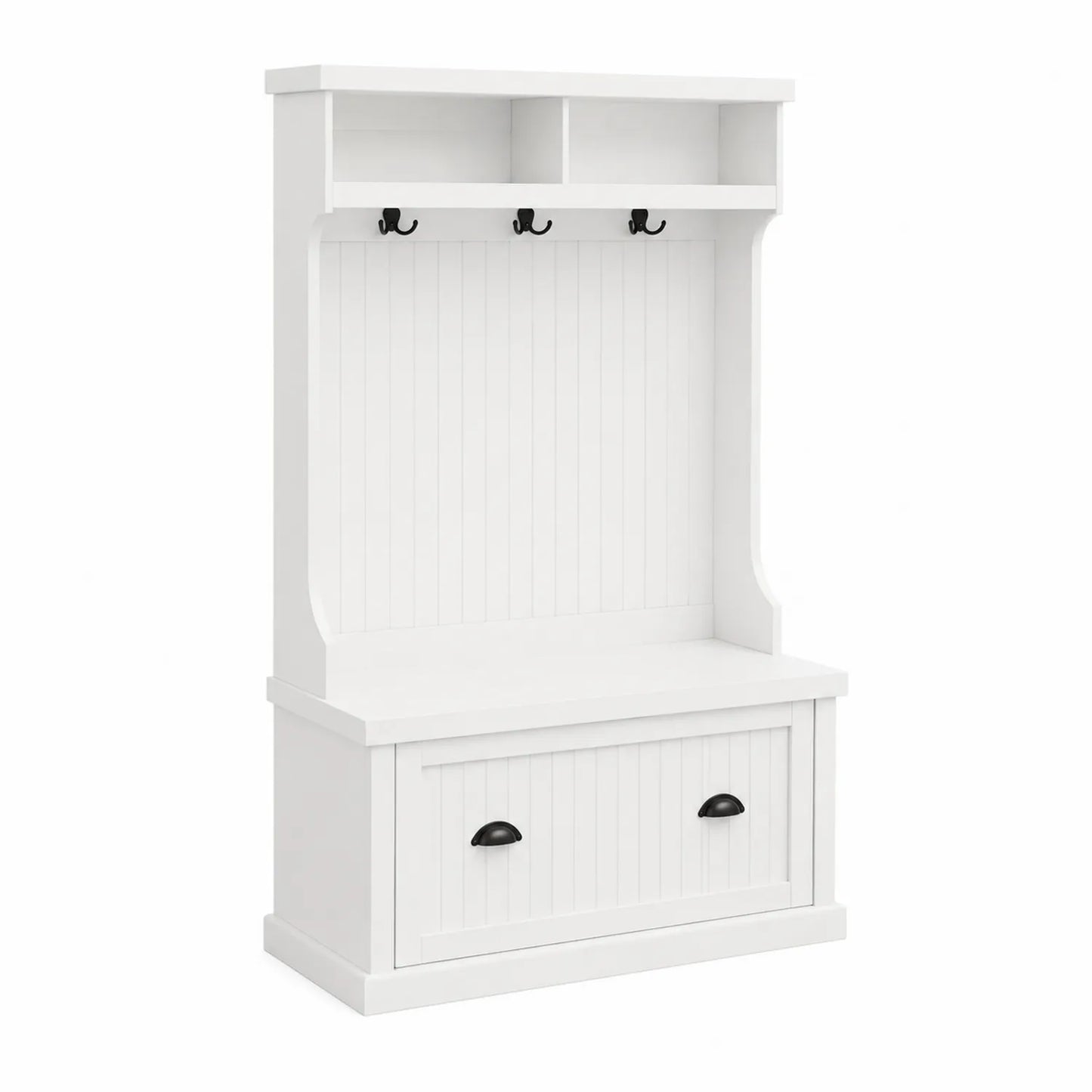 Perchero de Entrada de Madera MDF con Ganchos y Almacenamiento Blanco