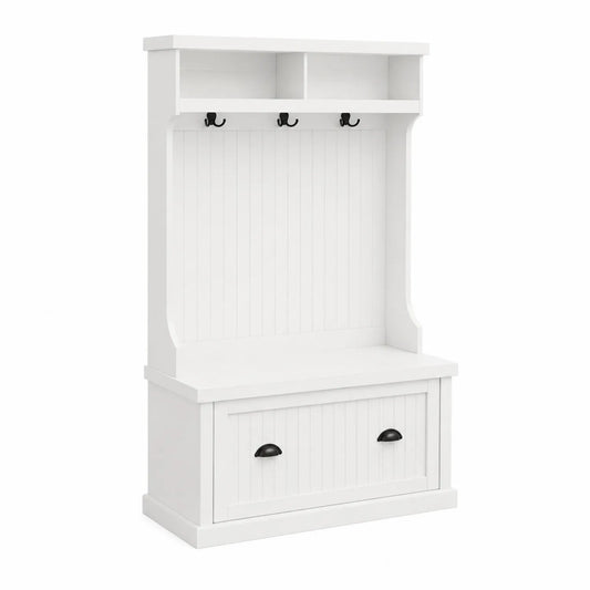 Perchero de Entrada de Madera MDF con Ganchos y Almacenamiento Blanco