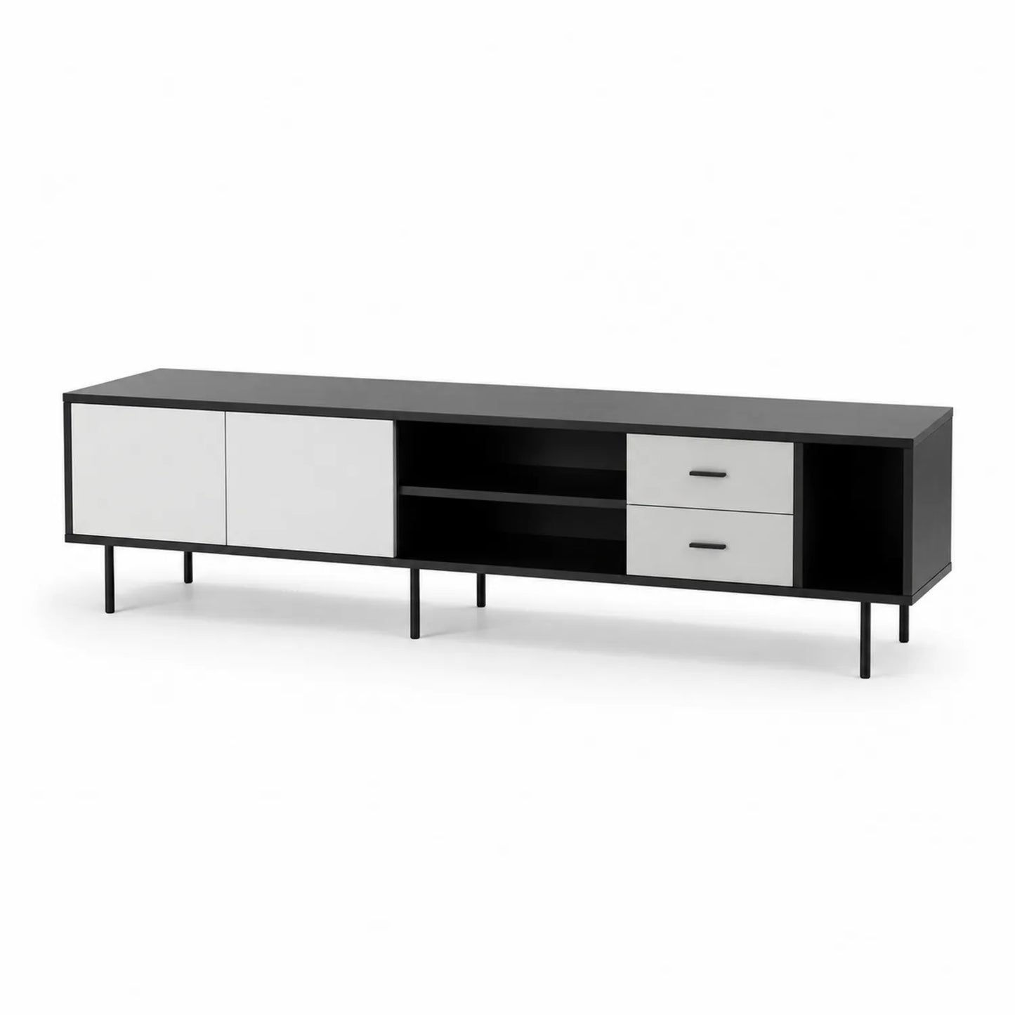 Mueble de TV de Madera y Metal Blanco/Negro 180 cm