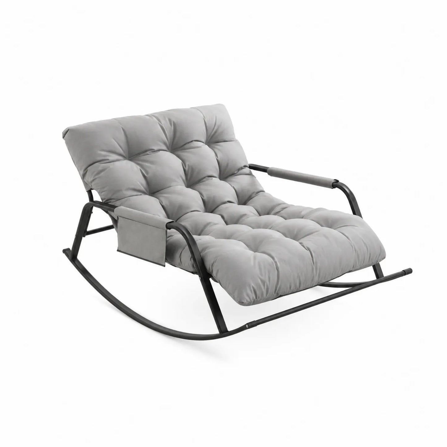 Silla mecedora de acero con cojín de poliéster gris 120x85x90 cm