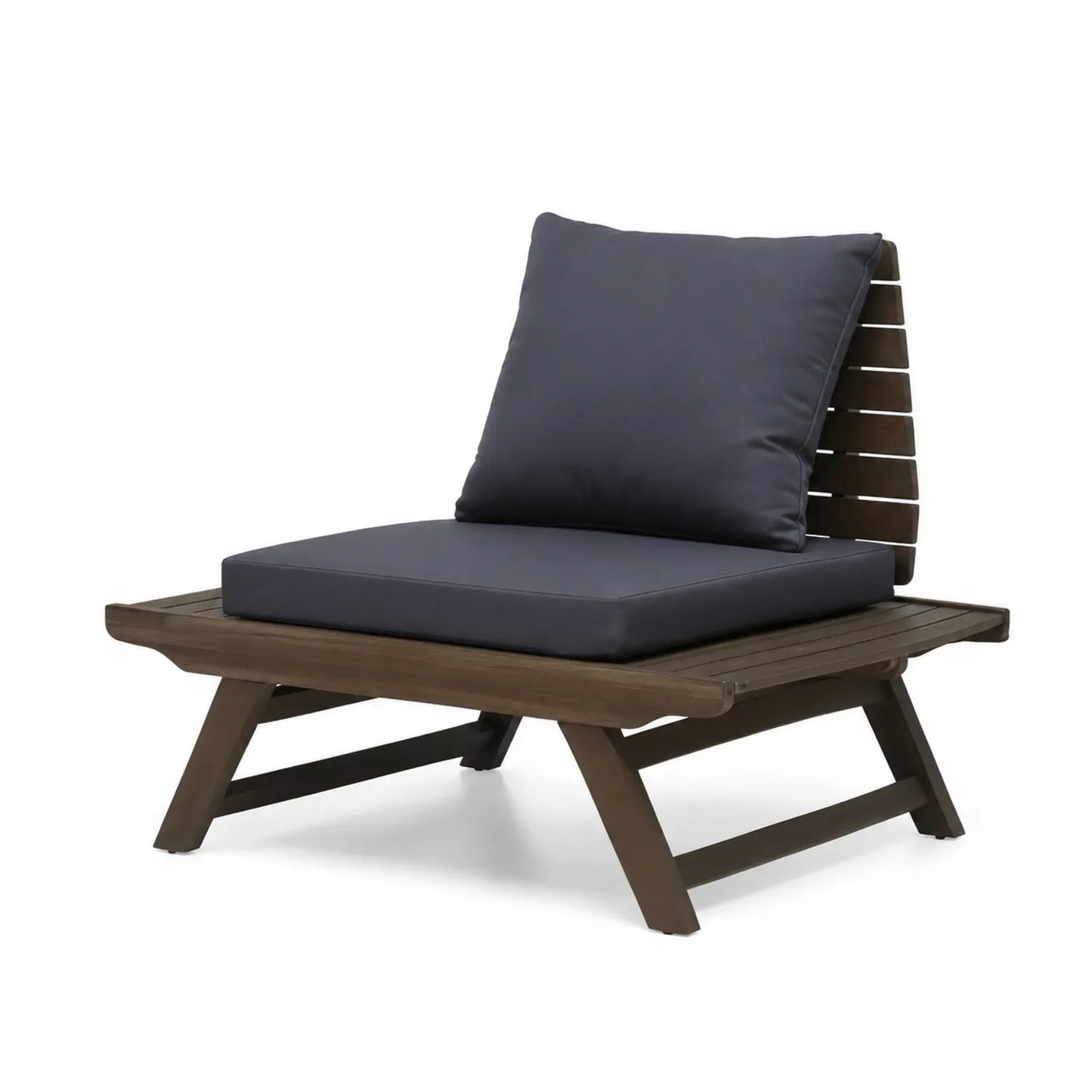Silla de Madera de Acacia con Cojines de Poliéster Azul Oscuro
