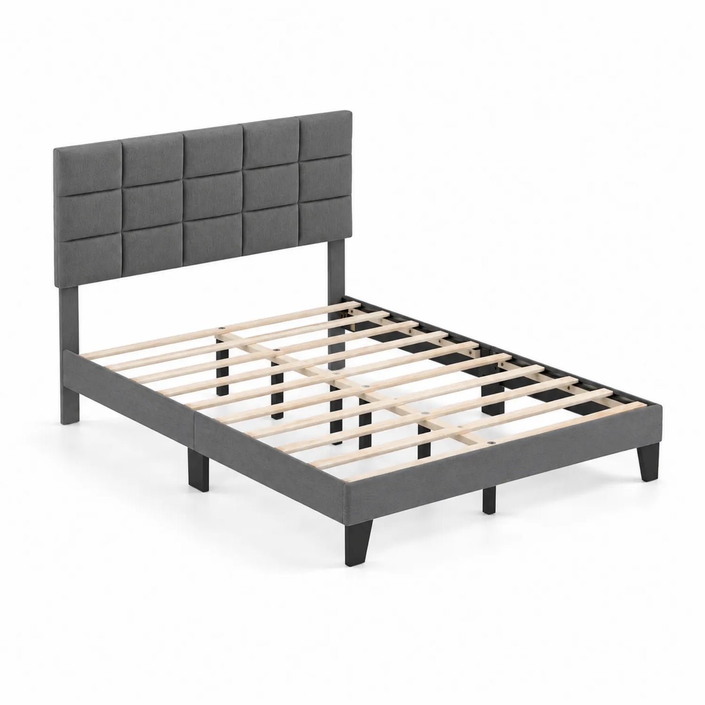 Cama doble gris con cabecero de tela 200x140 cm