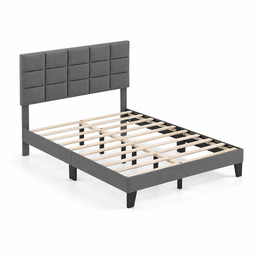Cama doble gris con cabecero de tela 200x140 cm