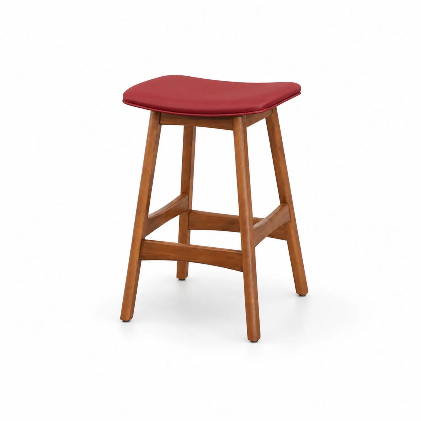 Taburete de Madera con Asiento de Cuero Sintético Rojo