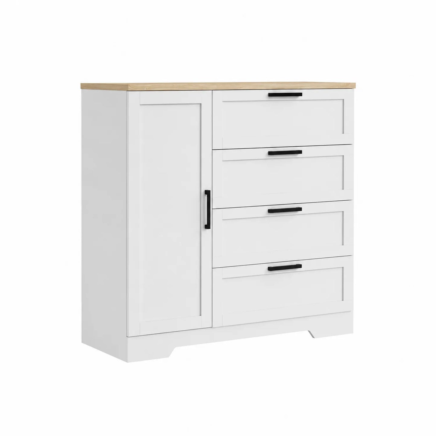 Cómoda de Madera y MDF con 4 Cajones y 1 Puerta en Blanco