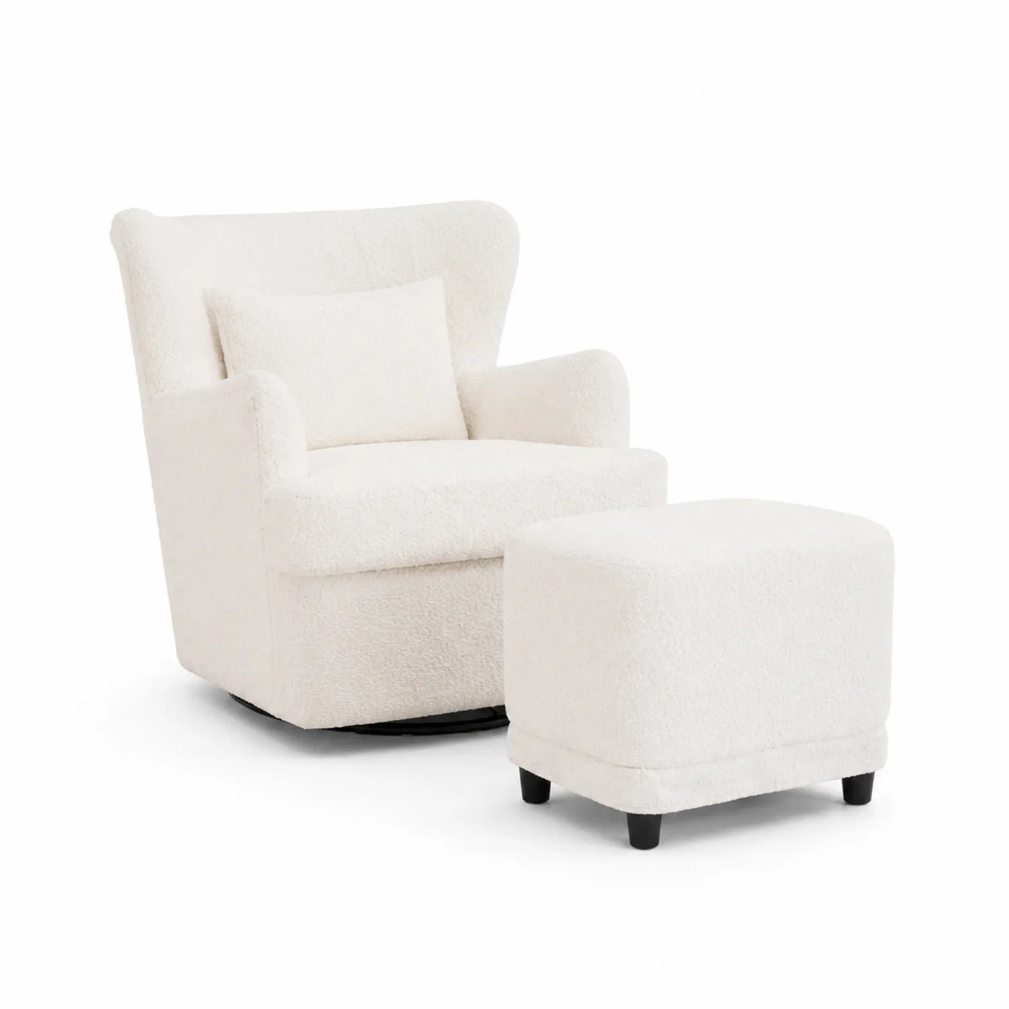 Sillón giratorio con reposapiés de poliéster crema