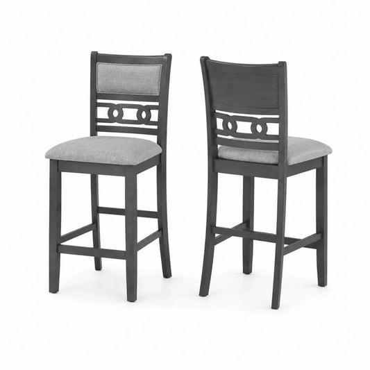 Taburetes de madera y tela gris con respaldo acolchado 102 cm