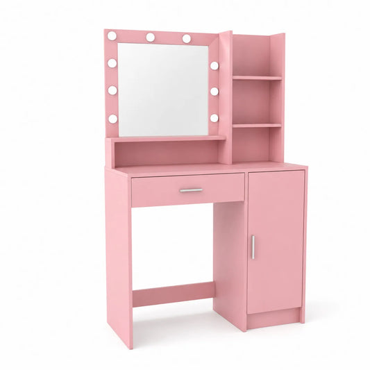 Tocador de MDF con Iluminación y Estantes Rosa