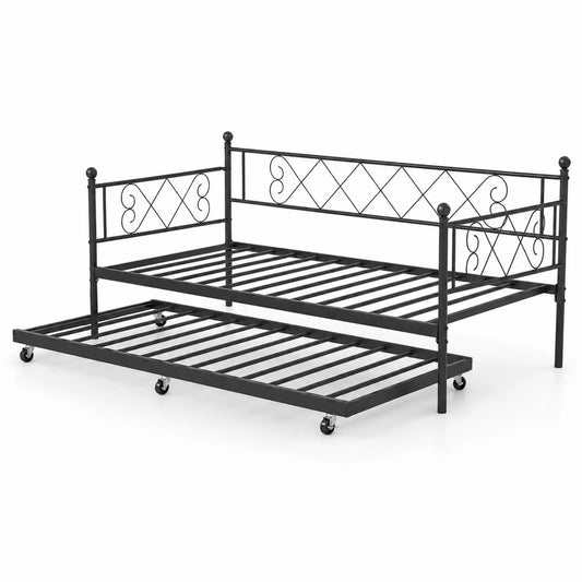 Cama nido de metal negro con somier extraíble