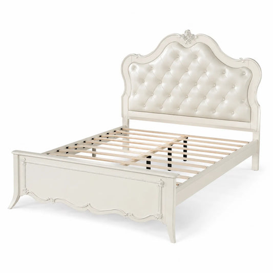 Cama doble con cabecero de cuero sintético y estructura de madera 200x160 cm