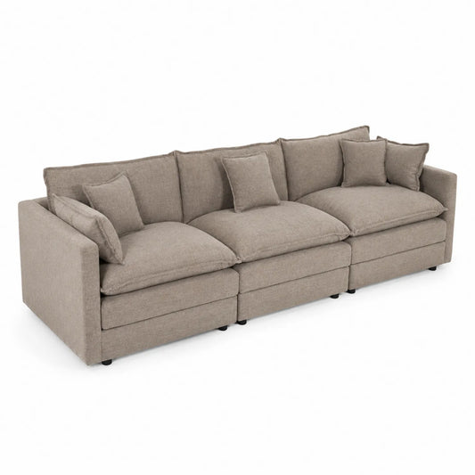 Sofá modular de tela de poliéster beige con cojines