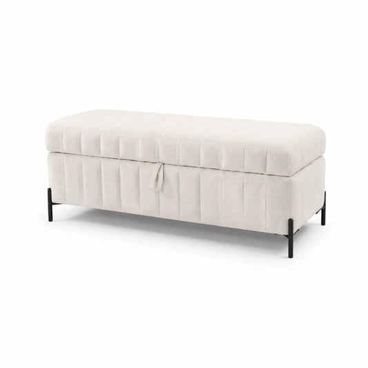 Banco de almacenamiento de tela beige con patas metálicas