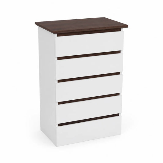 Cajonera de Madera con 5 Cajones Blanco y Nogal 80x40x115 cm