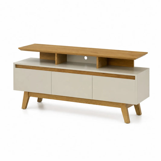 Mueble de TV de Madera y MDF en Roble y Beige 150x40x50 cm
