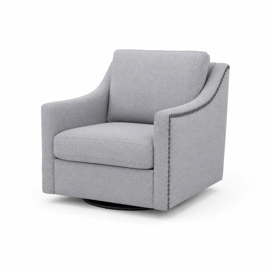 Sillón giratorio de tela gris con base redonda