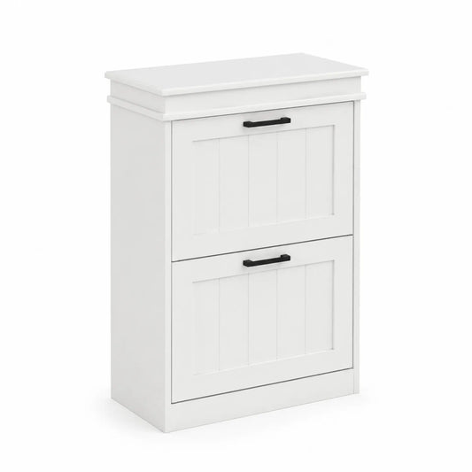 Zapatero de madera MDF con 2 compartimentos blanco