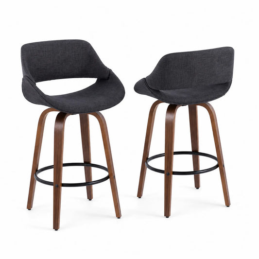 Juego de 2 taburetes de bar de tela con patas de madera